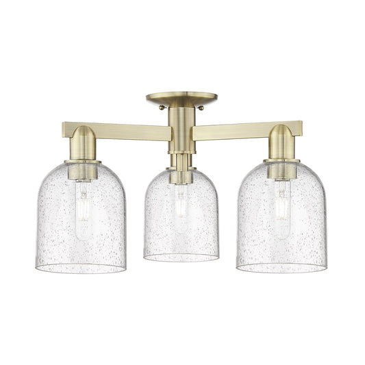 Innovations Bella 23in 3-Light Semi-Flush Mount | Industrial Antique Brass Steel and Seedy Glass | Living Room & Dining Room | Model 716-3F-AB-G558-6SDY