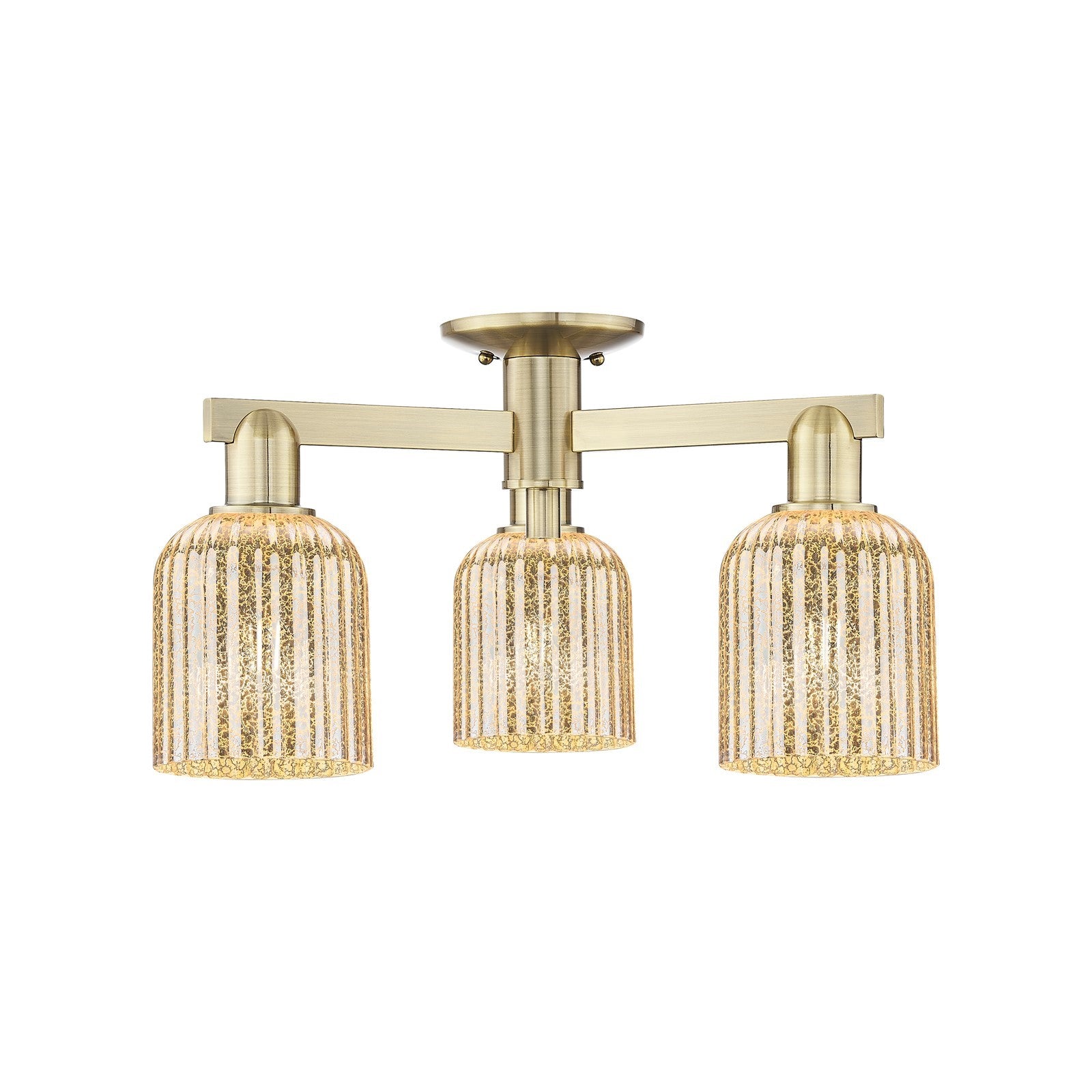 Innovations Bridal Veil 22.5in 3-Light Semi-Flush Mount | Industrial Antique Brass and Mercury Ribbed Glass | Entryway & | Model 716-3F-AB-G559-5ME