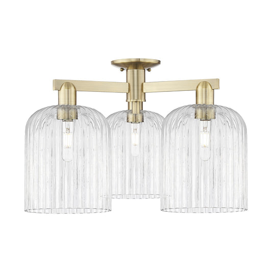 Innovations Bridal Veil 26in 3-Light Semi-Flush Mount | Industrial Antique Brass Steel and Clear Ribbed Glass | Living Room & | Model 716-3F-AB-G559-8CL