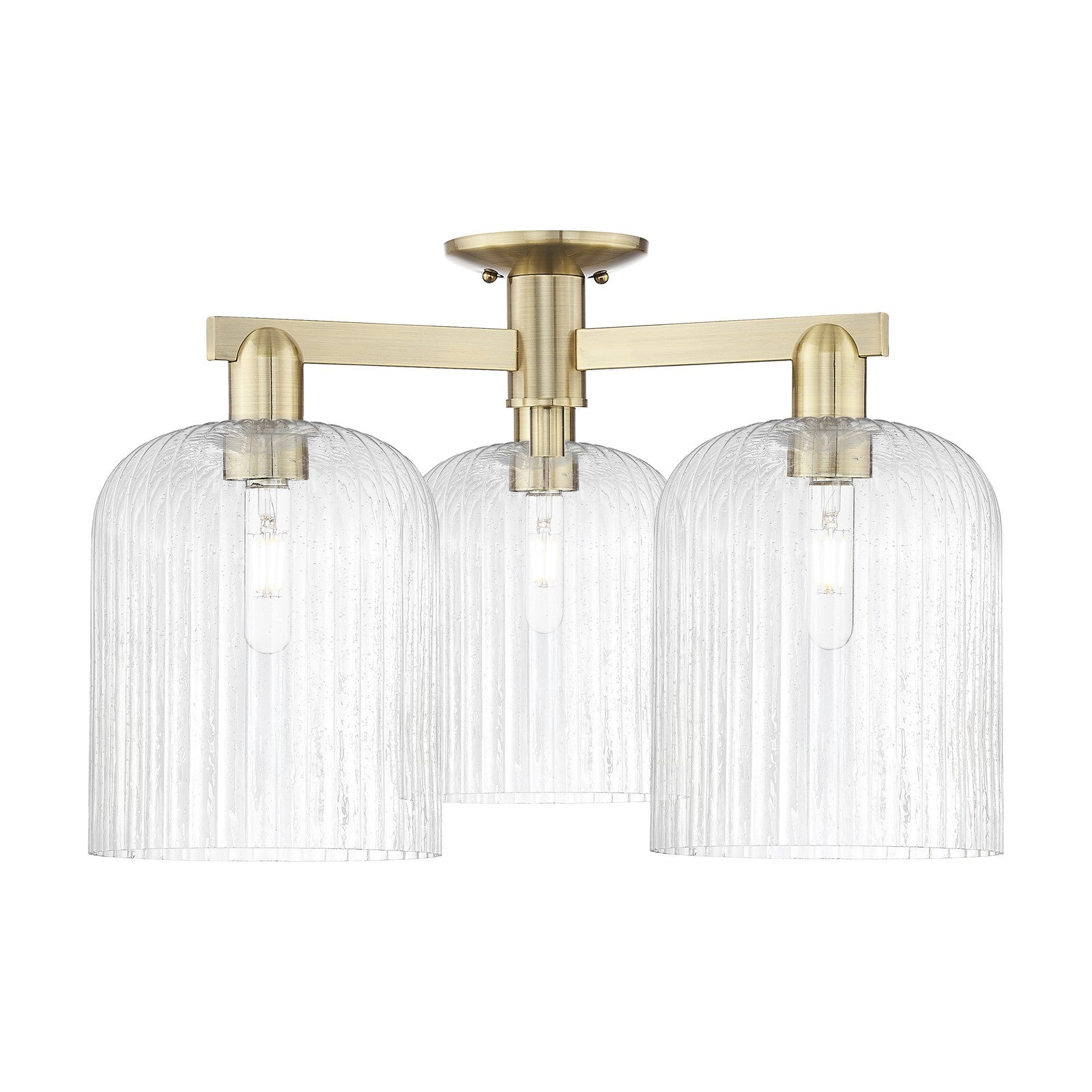 Innovations Bridal Veil 26in 3-Light Semi-Flush Mount | Industrial Antique Brass Steel and Seedy Ribbed Glass | Entryway & | Model 716-3F-AB-G559-8SDY