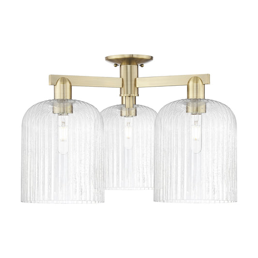Innovations Bridal Veil 26in 3-Light Semi-Flush Mount | Industrial Antique Brass Steel and Seedy Ribbed Glass | Entryway & | Model 716-3F-AB-G559-8SDY