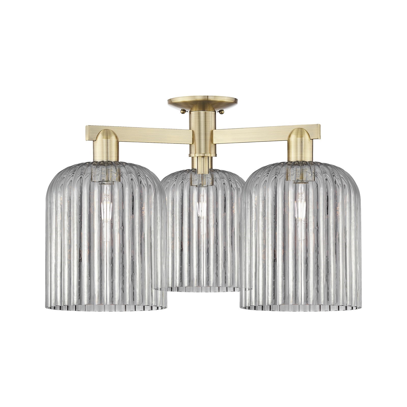 Innovations Bridal Veil 26in 3-Light Semi-Flush Mount | Industrial Antique Brass and Light Smoke Ribbed Glass | Entryway & | Model 716-3F-AB-G559-8SM