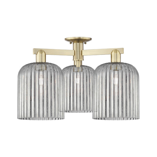 Innovations Bridal Veil 26in 3-Light Semi-Flush Mount | Industrial Antique Brass and Light Smoke Ribbed Glass | Entryway & | Model 716-3F-AB-G559-8SM