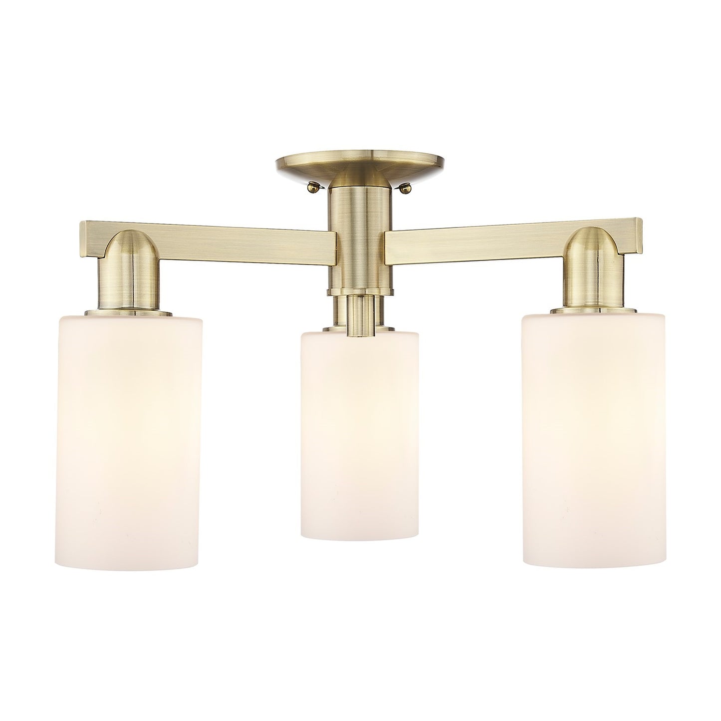 Innovations Clymer 21in 3-Light Semi-Flush Mount | Industrial Antique Brass Steel and Matte White Glass | Kitchen & Hallway Ceiling | Model 716-3F-AB-G801