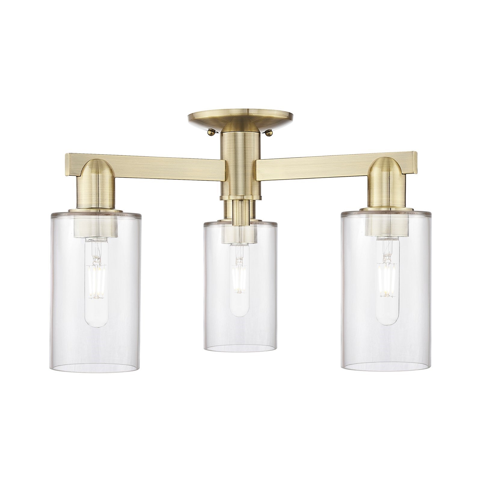 Innovations Clymer 21in 3-Light Semi-Flush Mount | Industrial Antique Brass Steel and Clear Glass | Entryway & Hallway | 21.38 x | Model 716-3F-AB-G802