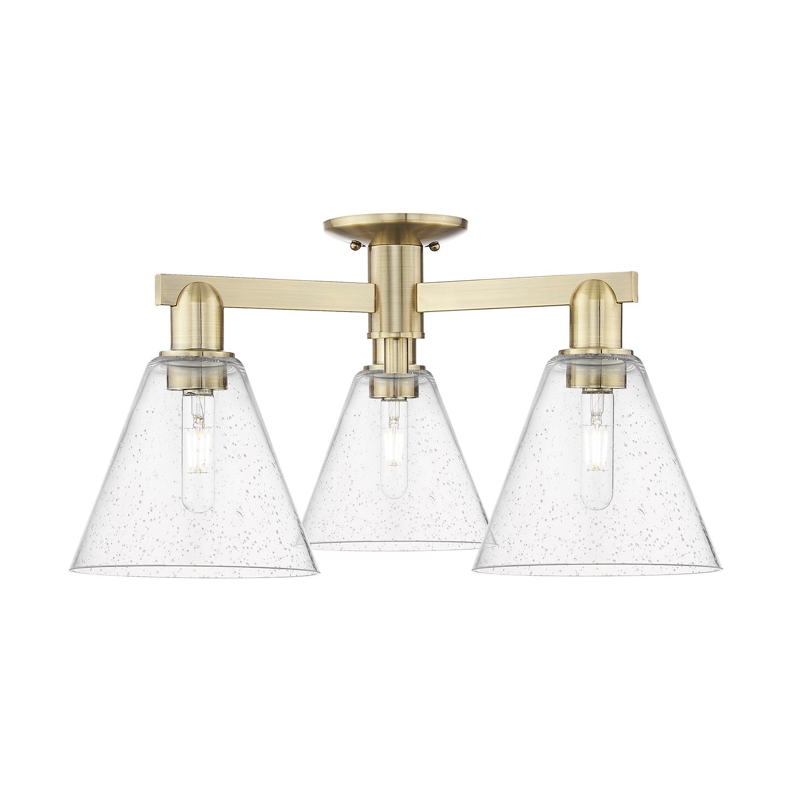 Innovations Berkshire Glass 26in 3-Light Semi-Flush Mount | Industrial Antique Brass Steel and Seedy Glass | Entryway & Hallway | Model 716-3F-AB-GBC-84