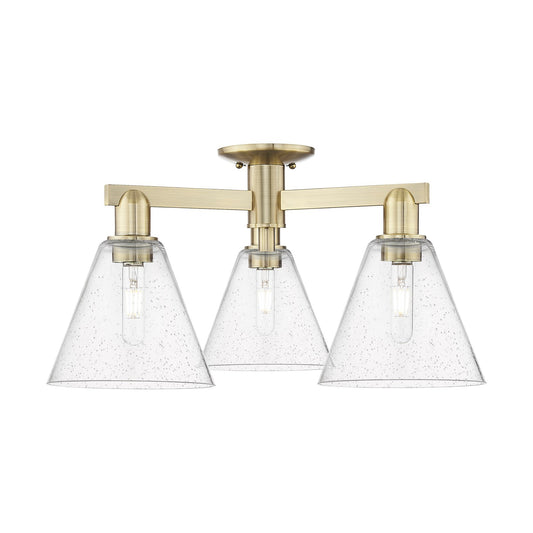 Innovations Berkshire Glass 26in 3-Light Semi-Flush Mount | Industrial Antique Brass Steel and Seedy Glass | Entryway & Hallway | Model 716-3F-AB-GBC-84