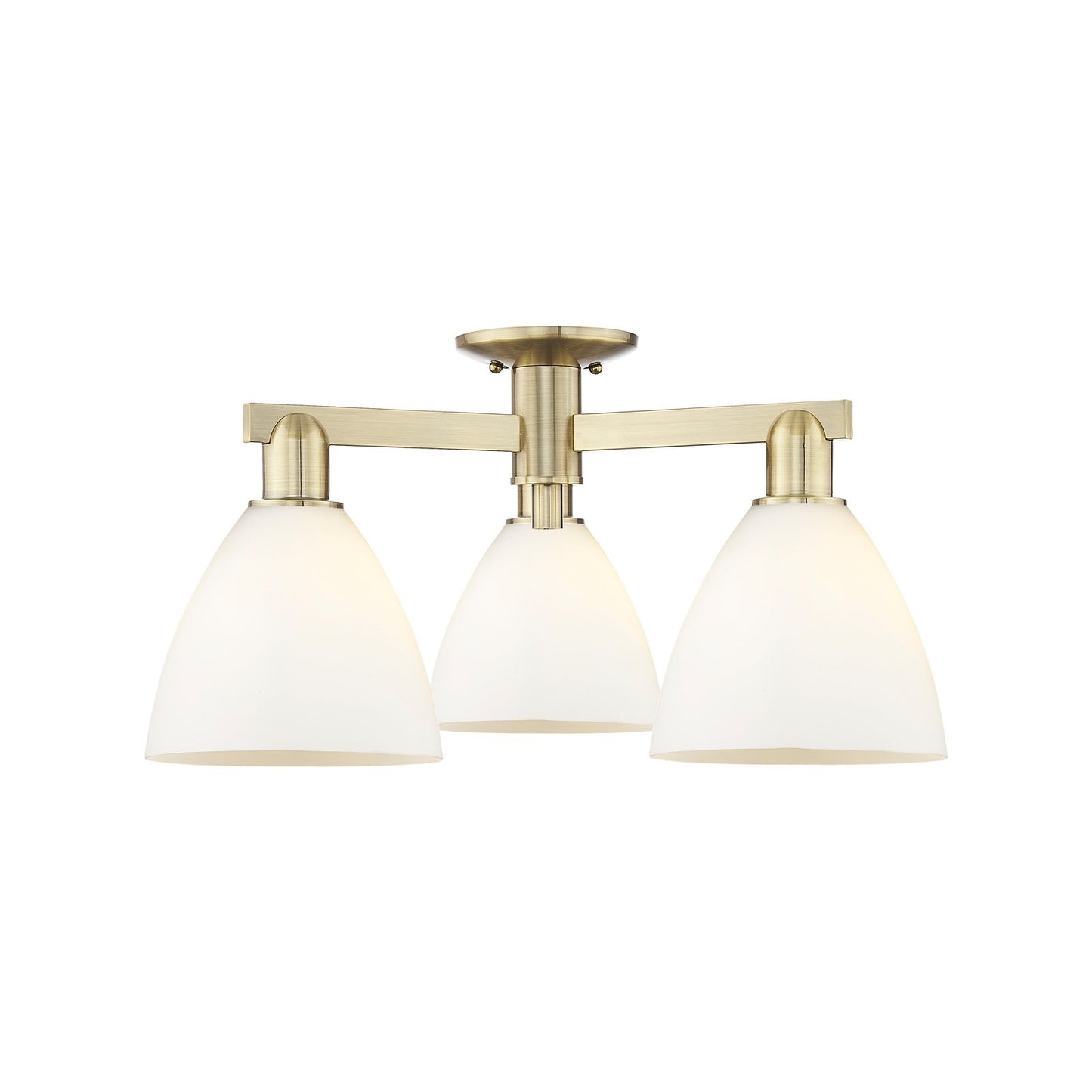 Innovations Bristol 25in 3-Light Semi-Flush Mount | Industrial Antique Brass Steel and Matte White Glass | Living Room & Hallway | Model 716-3F-AB-GBD-751