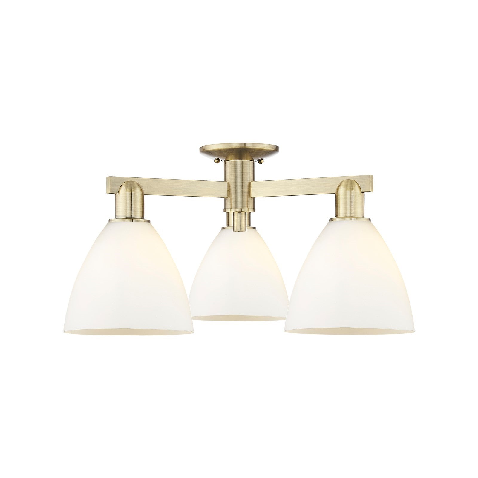 Innovations Bristol 25in 3-Light Semi-Flush Mount | Industrial Antique Brass Steel and Matte White Glass | Living Room & Hallway | Model 716-3F-AB-GBD-751