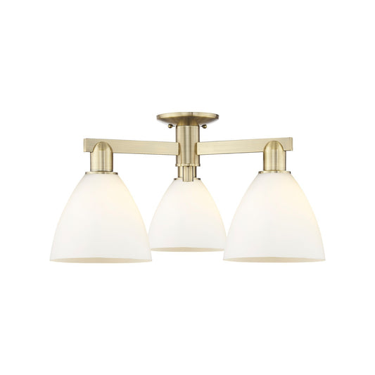 Innovations Bristol 25in 3-Light Semi-Flush Mount | Industrial Antique Brass Steel and Matte White Glass | Living Room & Hallway | Model 716-3F-AB-GBD-751