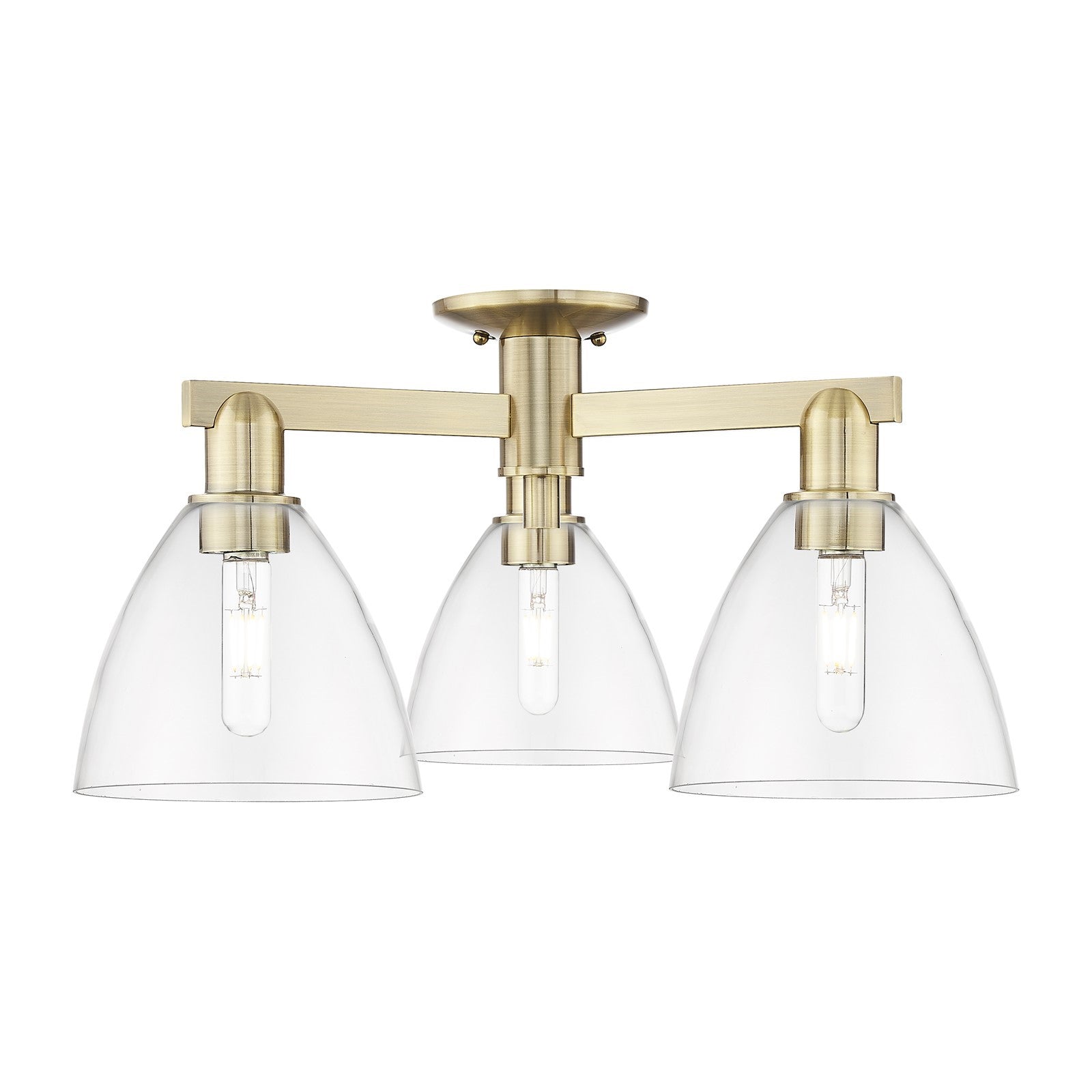 Innovations Bristol 25in 3-Light Semi-Flush Mount | Industrial Antique Brass Steel and Clear Glass | Living Room & Hallway | 25 | Model 716-3F-AB-GBD-752