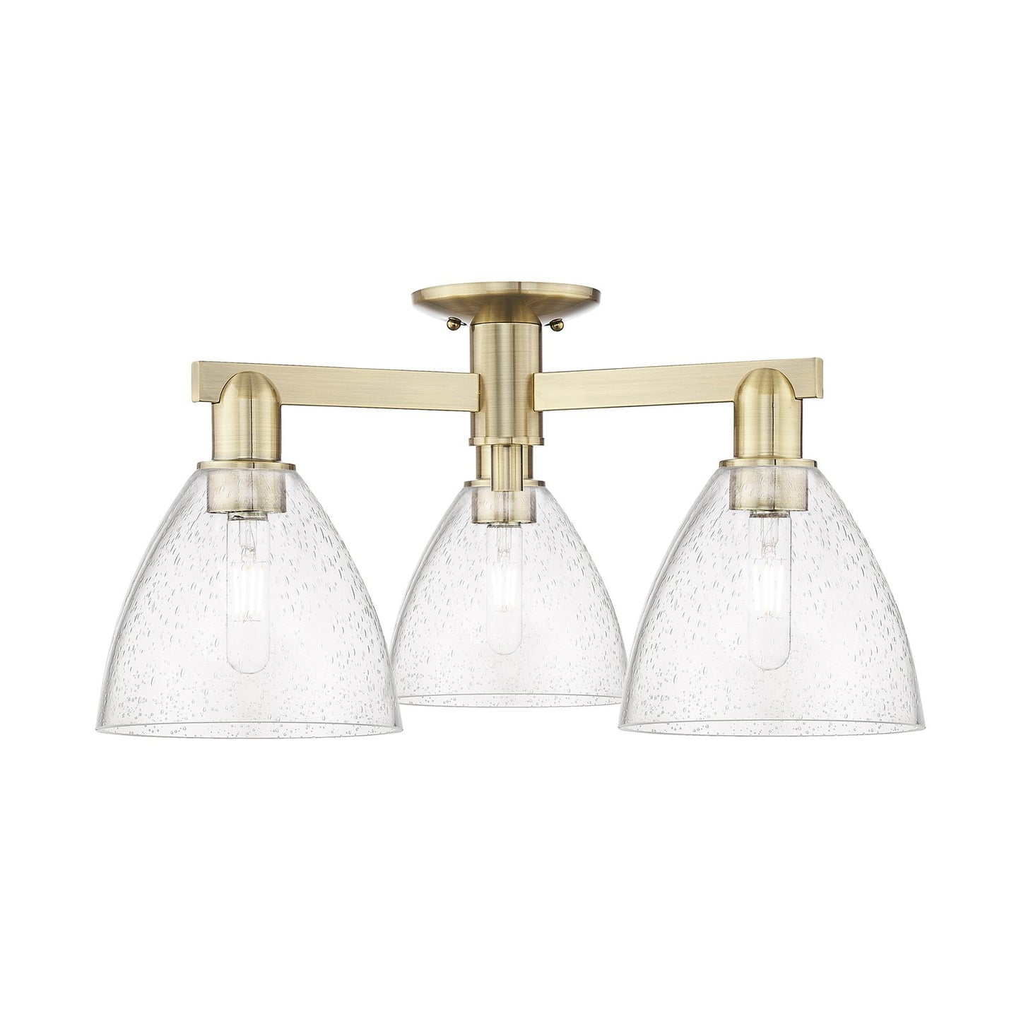 Innovations Bristol 25in 3-Light Semi-Flush Mount | Industrial Antique Brass Steel and Seedy Glass | Living Room & Entryway | 25 | Model 716-3F-AB-GBD-754