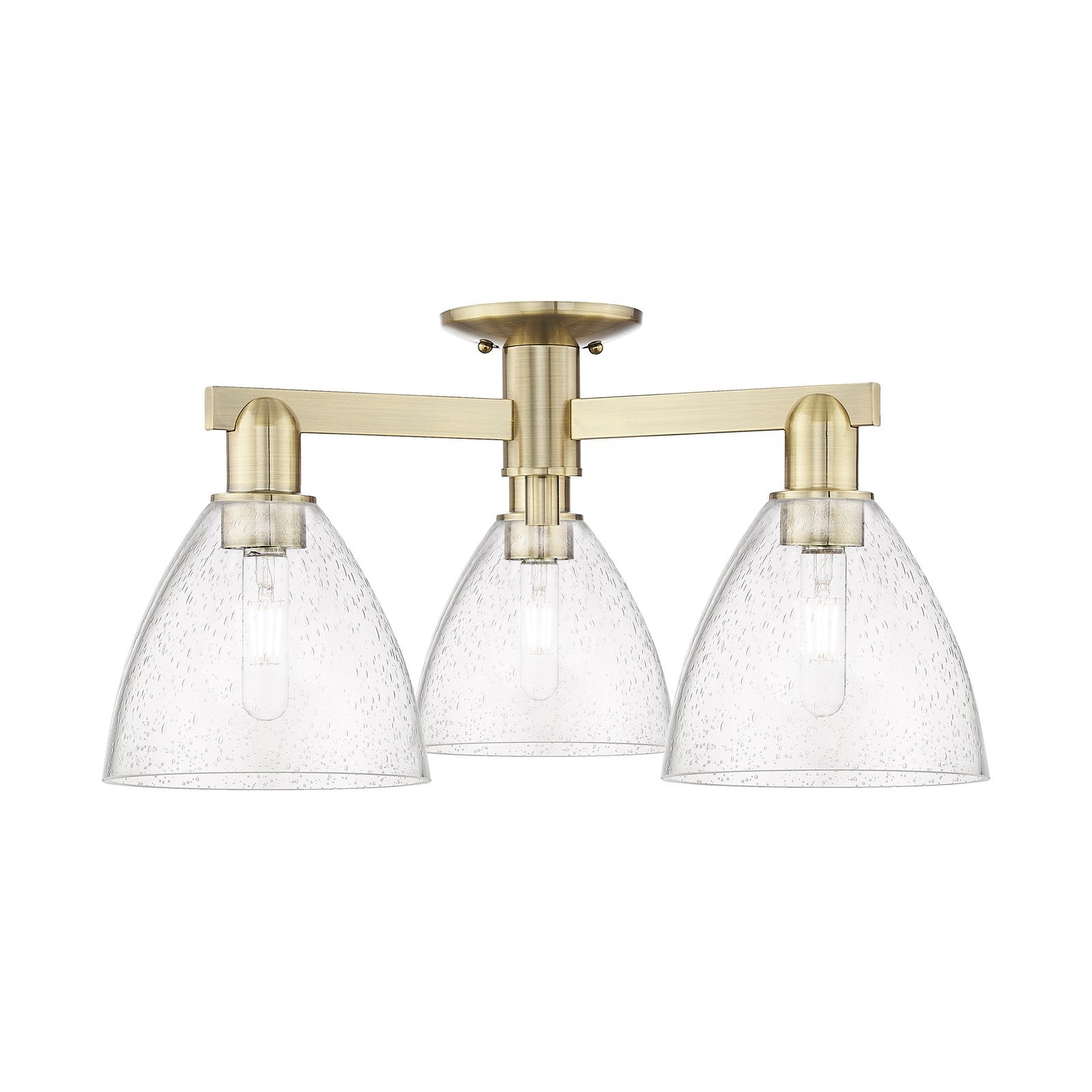 Innovations Bristol 25in 3-Light Semi-Flush Mount | Industrial Antique Brass Steel and Seedy Glass | Living Room & Entryway | 25 | Model 716-3F-AB-GBD-754