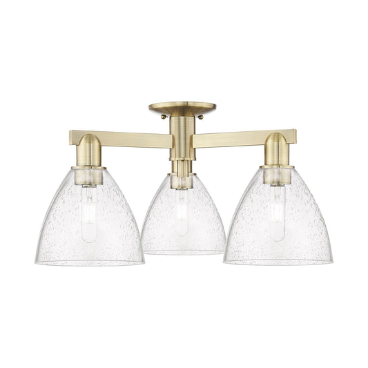 Innovations Bristol 25in 3-Light Semi-Flush Mount | Industrial Antique Brass Steel and Seedy Glass | Living Room & Entryway | 25 | Model 716-3F-AB-GBD-754