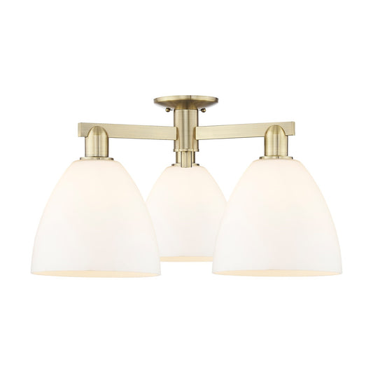 Innovations Bristol 27in 3-Light Semi-Flush Mount | Industrial Antique Brass Steel and Matte White Glass | Kitchen & Hallway | Model 716-3F-AB-GBD-91