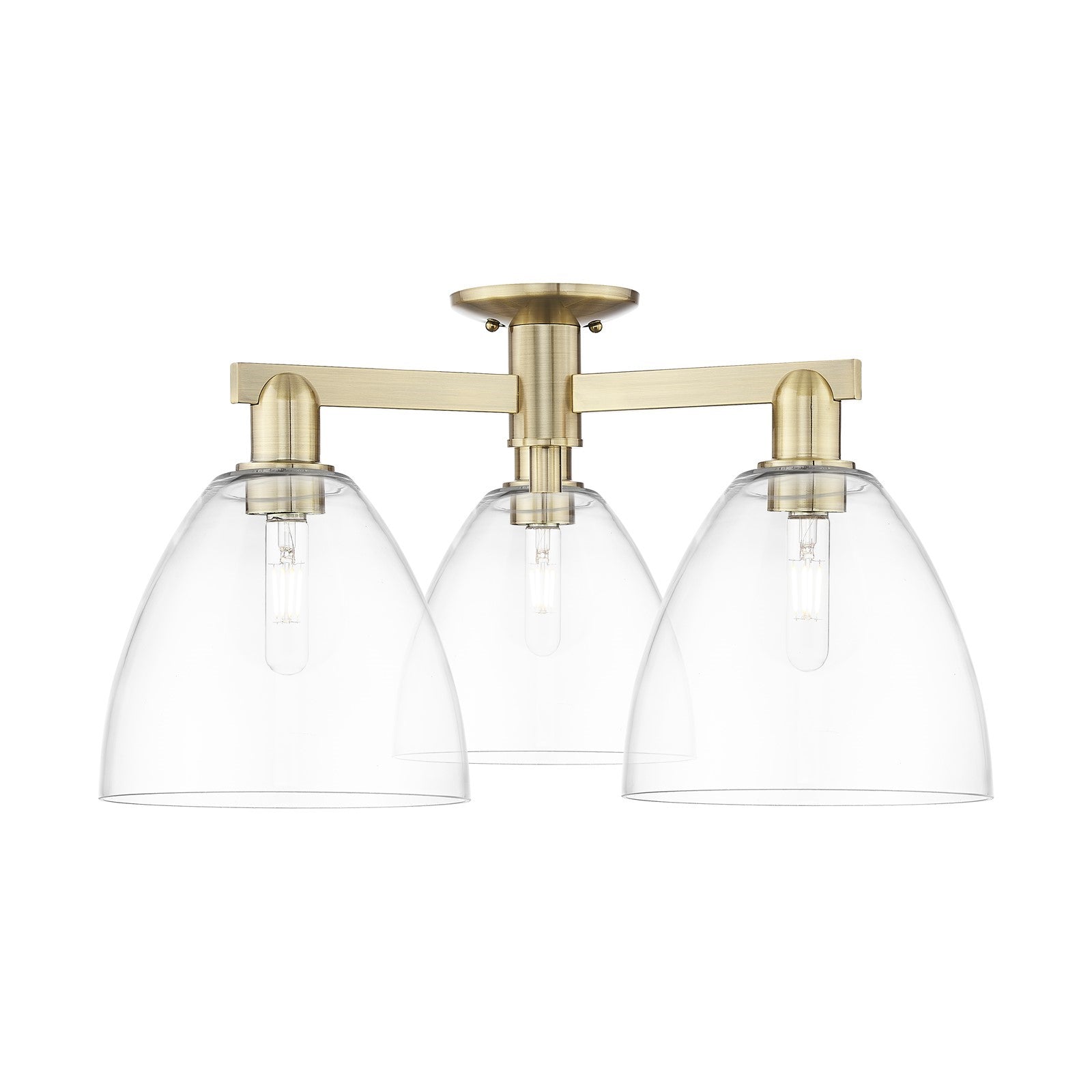 Innovations Bristol 27in 3-Light Semi-Flush Mount | Industrial Antique Brass and Clear Glass | Living Room & Dining Room | 26.5 x | Model 716-3F-AB-GBD-92