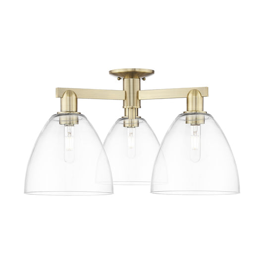 Innovations Bristol 27in 3-Light Semi-Flush Mount | Industrial Antique Brass and Clear Glass | Living Room & Dining Room | 26.5 x | Model 716-3F-AB-GBD-92