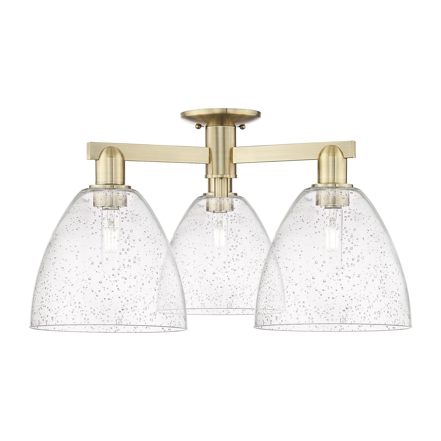 Innovations Bristol 27in 3-Light Semi-Flush Mount | Industrial Antique Brass Steel and Seedy Glass | Entryway & Hallway | 26.5 x | Model 716-3F-AB-GBD-94