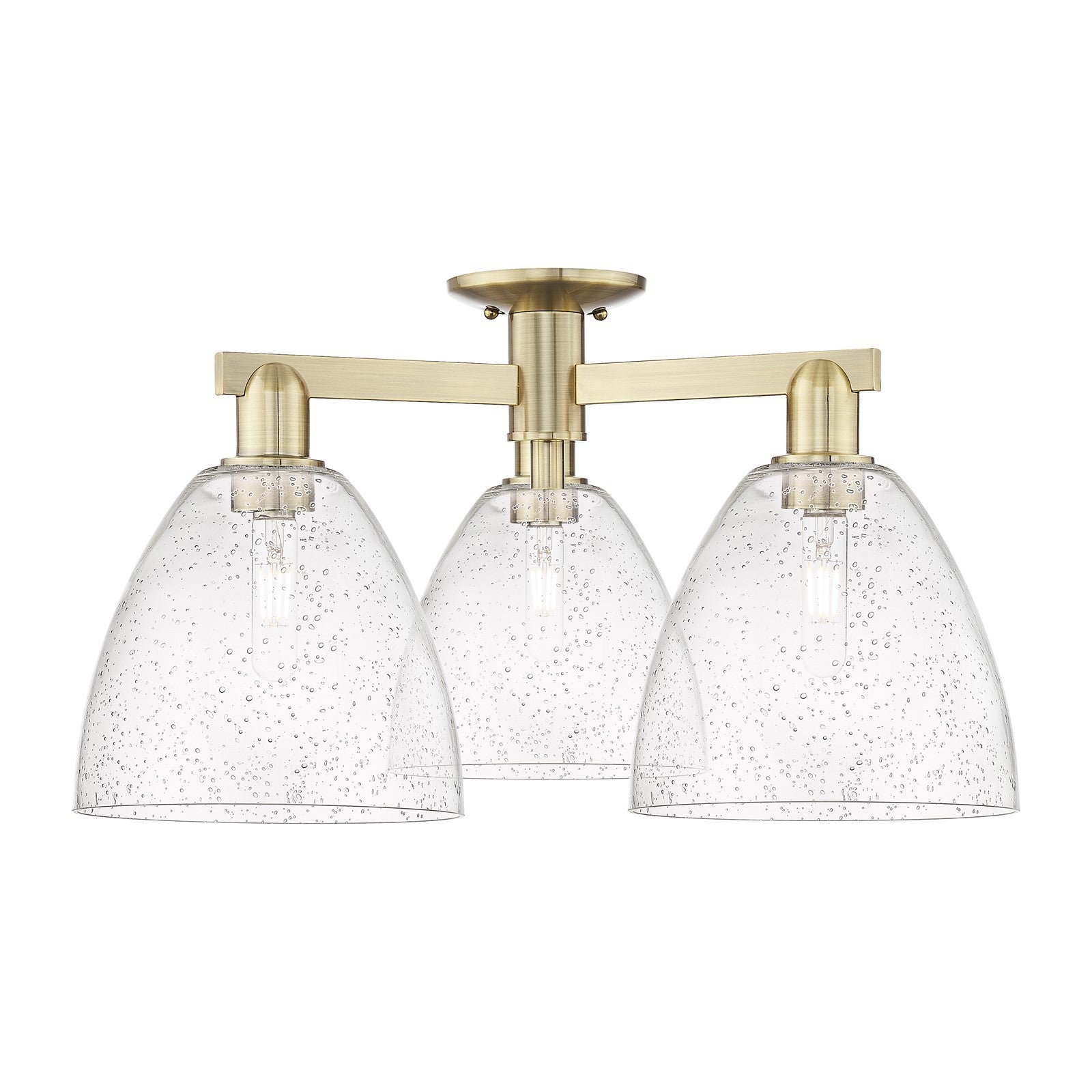 Innovations Bristol 27in 3-Light Semi-Flush Mount | Industrial Antique Brass Steel and Seedy Glass | Entryway & Hallway | 26.5 x | Model 716-3F-AB-GBD-94