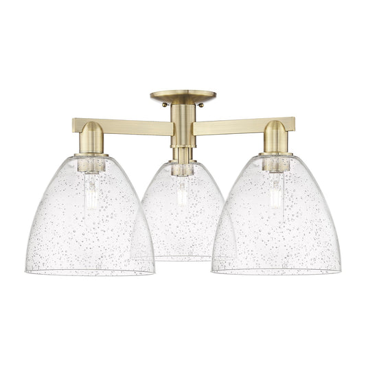 Innovations Bristol 27in 3-Light Semi-Flush Mount | Industrial Antique Brass Steel and Seedy Glass | Entryway & Hallway | 26.5 x | Model 716-3F-AB-GBD-94