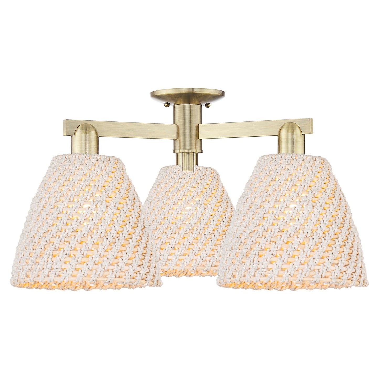 Innovations Bristol Natural 27in 3-Light Semi-Flush Mount | Industrial Antique Brass and Natural Fiber Dome | Living Room & | Model 716-3F-AB-NBD-9-NAT
