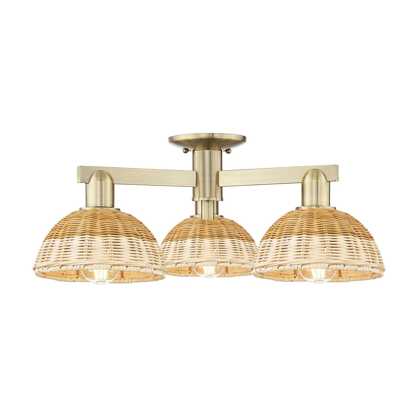 Innovations Natural Ballston Dome 25in 3-Light Semi-Flush Mount | Farmhouse Antique Brass and Natural Fiber | Kitchen & | Model 716-3F-AB-NBD2-75-NAT