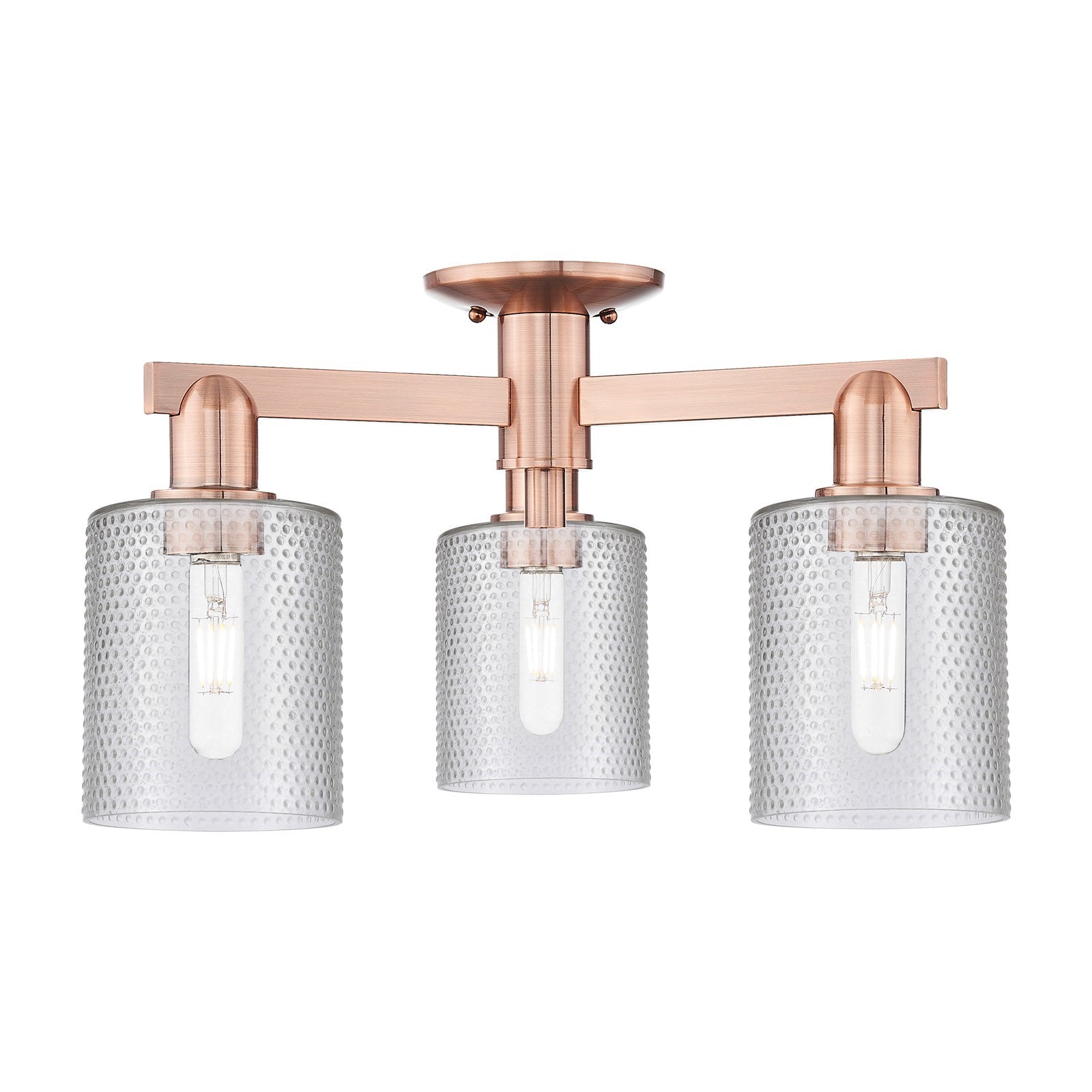 Innovations Cobbleskill 23in 3-Light Semi-Flush Mount | Industrial Antique Copper Steel and Clear Cobbleskill Glass | Entryway & | Model 716-3F-AC-G112