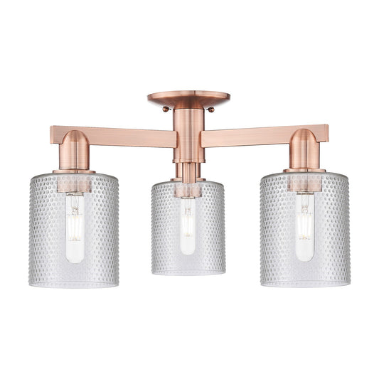 Innovations Cobbleskill 23in 3-Light Semi-Flush Mount | Industrial Antique Copper Steel and Clear Cobbleskill Glass | Entryway & | Model 716-3F-AC-G112