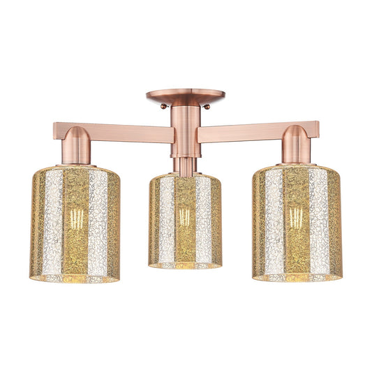 Innovations Cobbleskill 22.5in 3-Light Semi-Flush Mount | Industrial Antique Copper and Mercury Glass | Entryway & Hallway | 22.5 x | Model 716-3F-AC-G116
