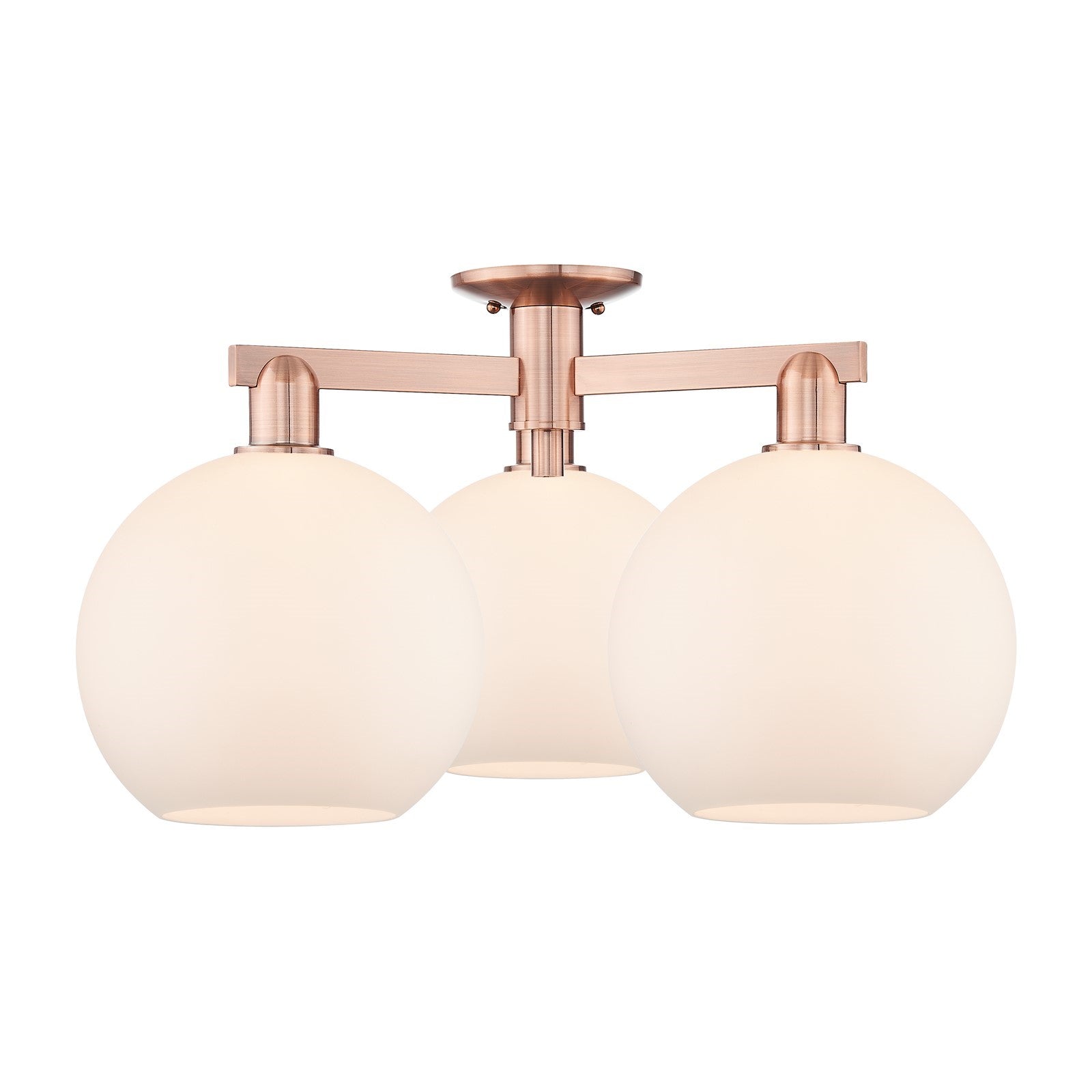 Innovations Athens 28in 3-Light Semi-Flush Mount | Industrial Antique Copper Steel and Matte White Glass | Living Room & | Model 716-3F-AC-G121-10