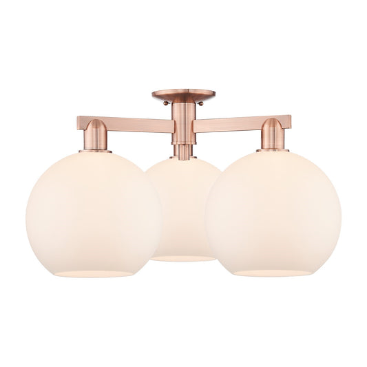 Innovations Athens 28in 3-Light Semi-Flush Mount | Industrial Antique Copper Steel and Matte White Glass | Living Room & | Model 716-3F-AC-G121-10