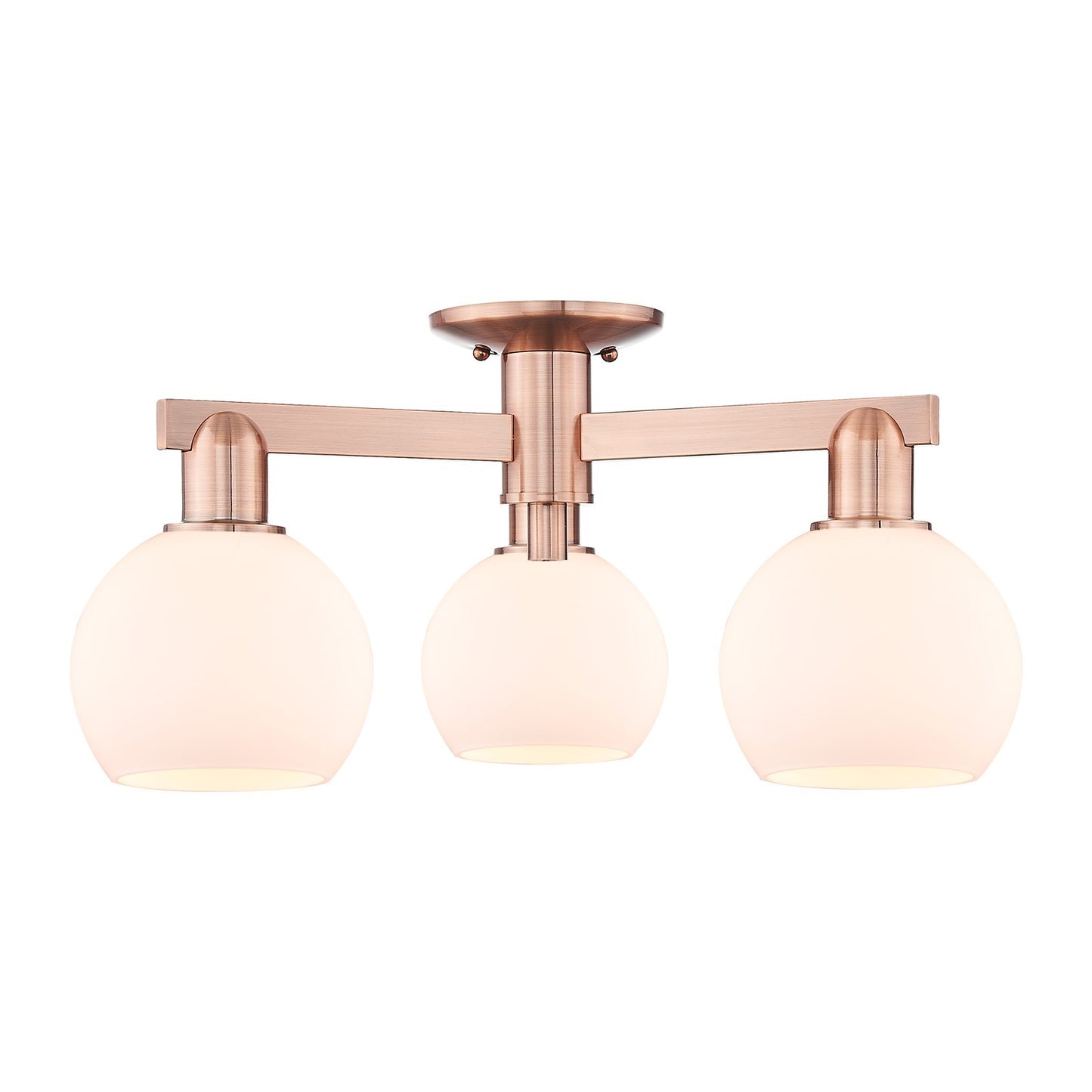 Innovations Athens 23in 3-Light Semi-Flush Mount | Industrial Antique Copper Steel and Matte White Glass | Damp-Rated Entryway & | Model 716-3F-AC-G121-6