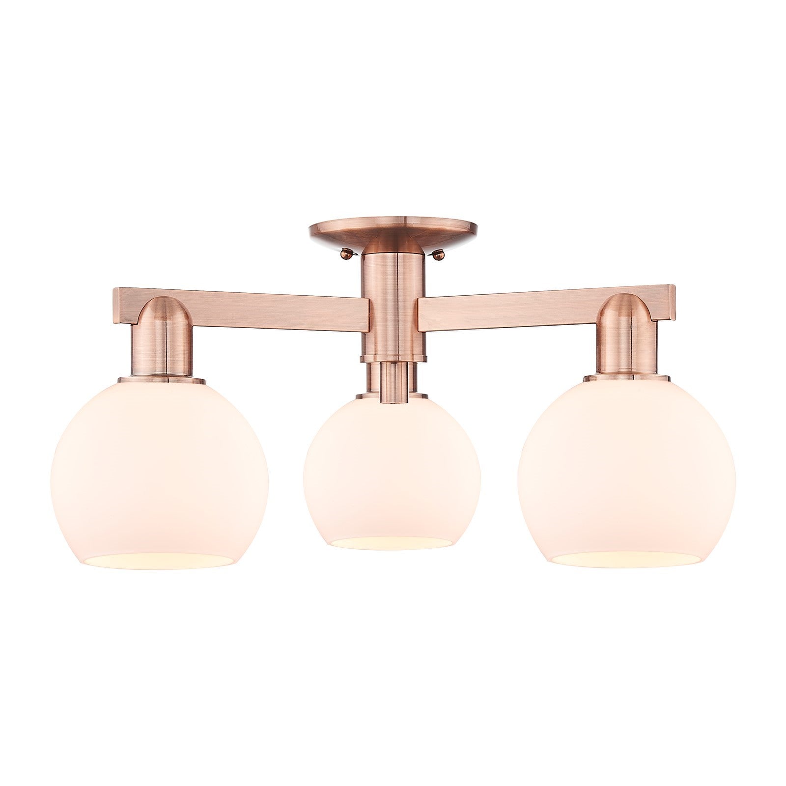 Innovations Athens 23in 3-Light Semi-Flush Mount | Industrial Antique Copper Steel and Matte White Glass | Damp-Rated Entryway & | Model 716-3F-AC-G121-6