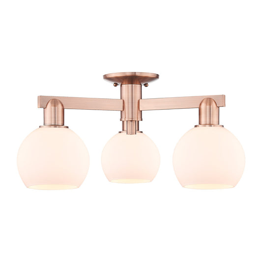 Innovations Athens 23in 3-Light Semi-Flush Mount | Industrial Antique Copper Steel and Matte White Glass | Damp-Rated Entryway & | Model 716-3F-AC-G121-6