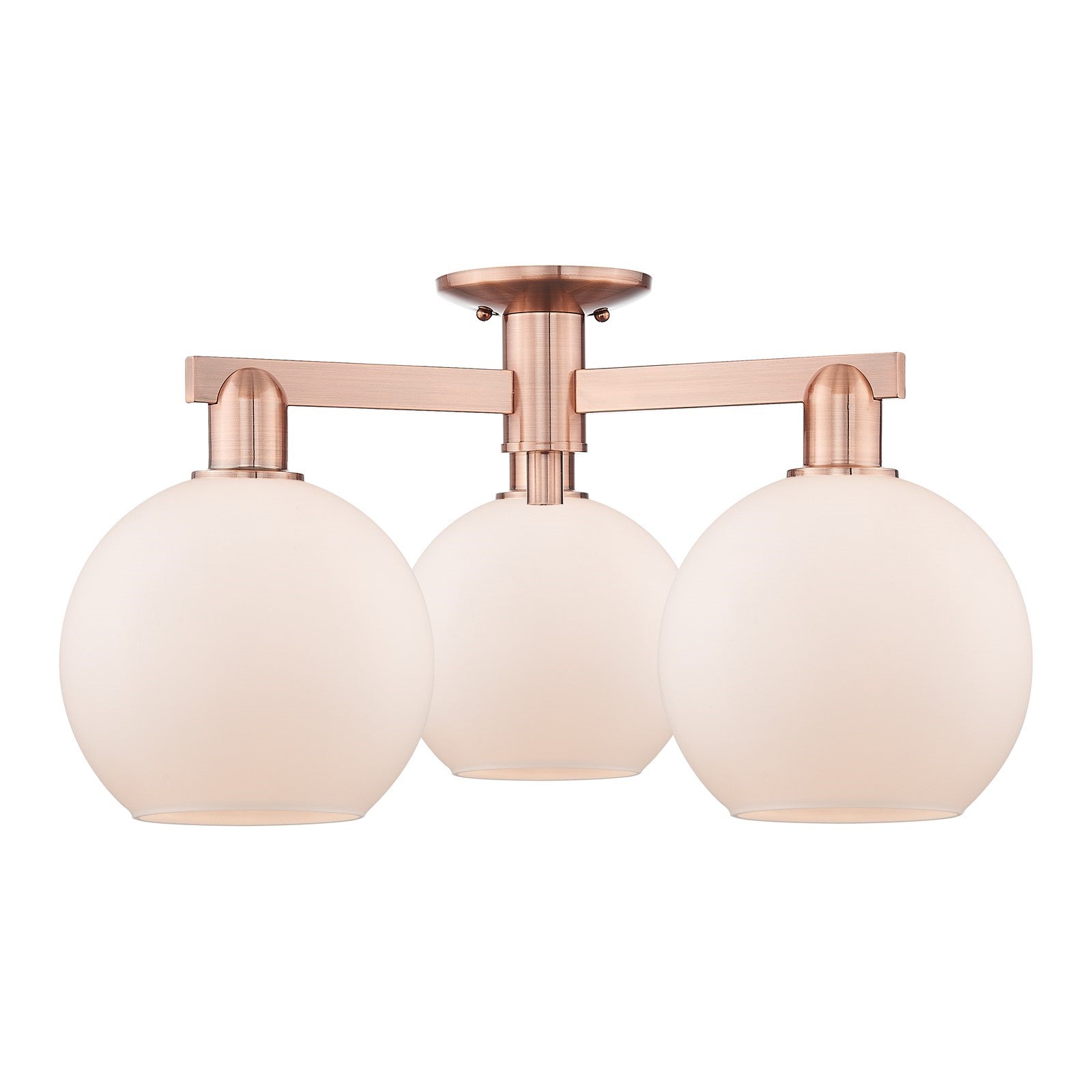 Innovations Athens 26in 3-Light Semi-Flush Mount | Industrial Antique Copper and Matte White Glass | Kitchen & Hallway | 25.5 x | Model 716-3F-AC-G121-8