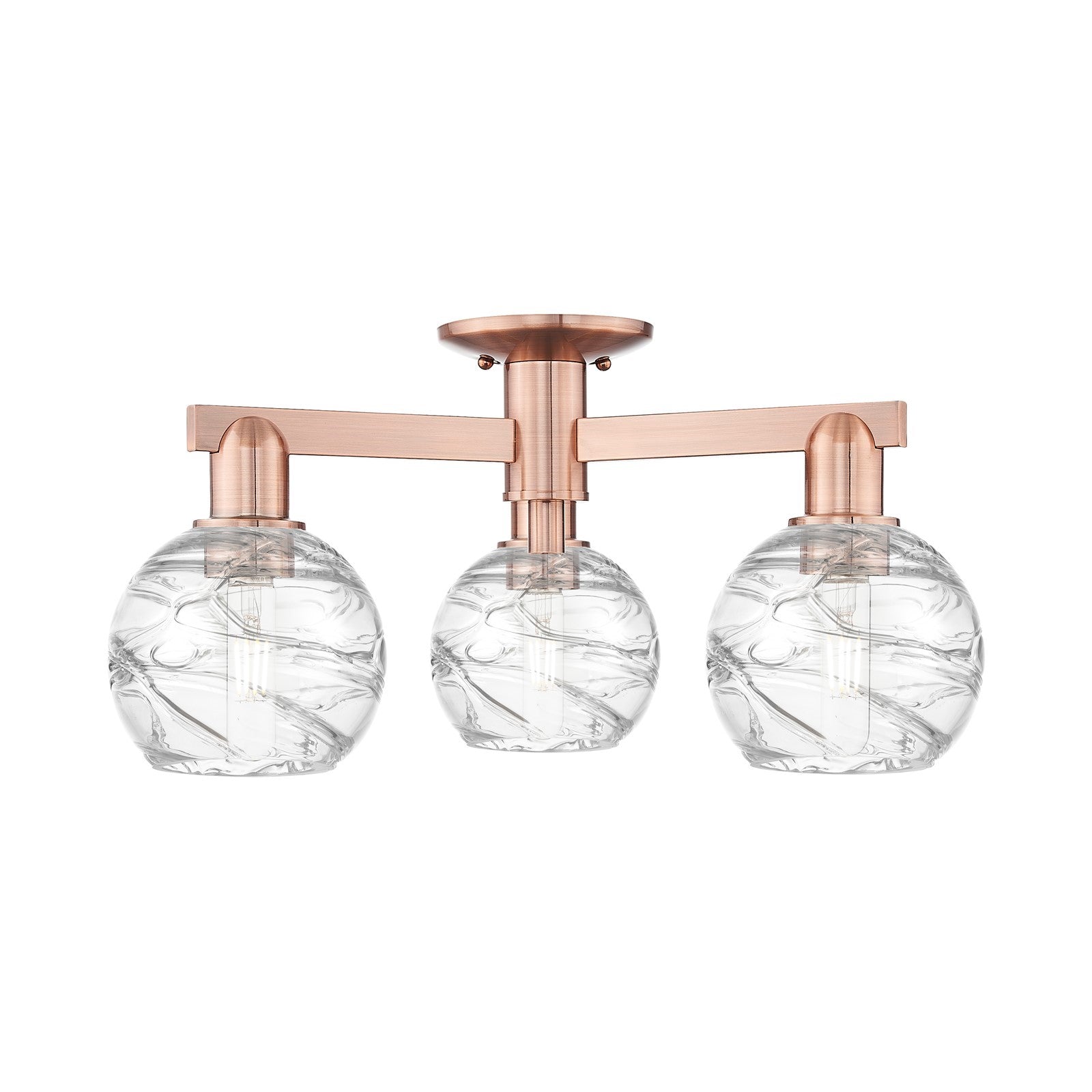 Innovations Athens Deco Swirl 23in 3-Light Semi-Flush Mount | Industrial Antique Copper and Clear Glass | Entryway & Hallway | Model 716-3F-AC-G1213-6CL