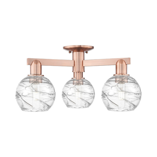 Innovations Athens Deco Swirl 23in 3-Light Semi-Flush Mount | Industrial Antique Copper and Clear Glass | Entryway & Hallway | Model 716-3F-AC-G1213-6CL