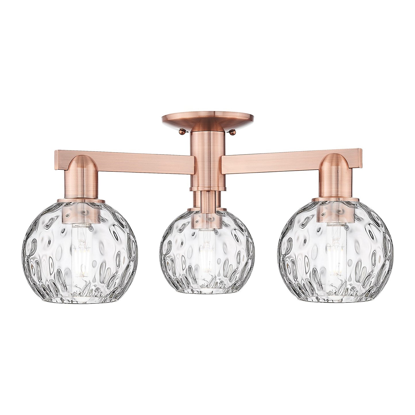 Innovations Athens Water Glass 24in 3-Light Semi-Flush Mount | Industrial Antique Copper Steel and Clear Water Glass | Model 716-3F-AC-G1215-6