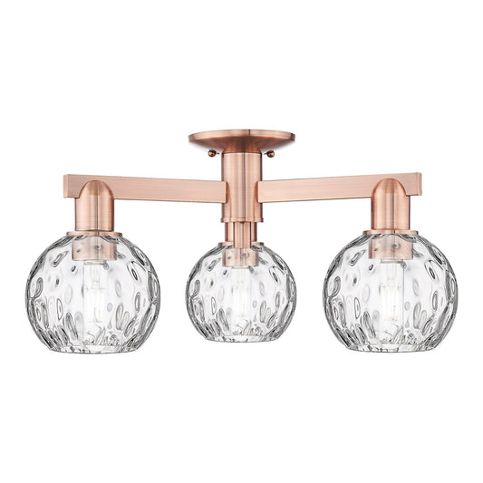 Innovations Athens Water Glass 24in 3-Light Semi-Flush Mount | Industrial Antique Copper Steel and Clear Water Glass | Model 716-3F-AC-G1215-6