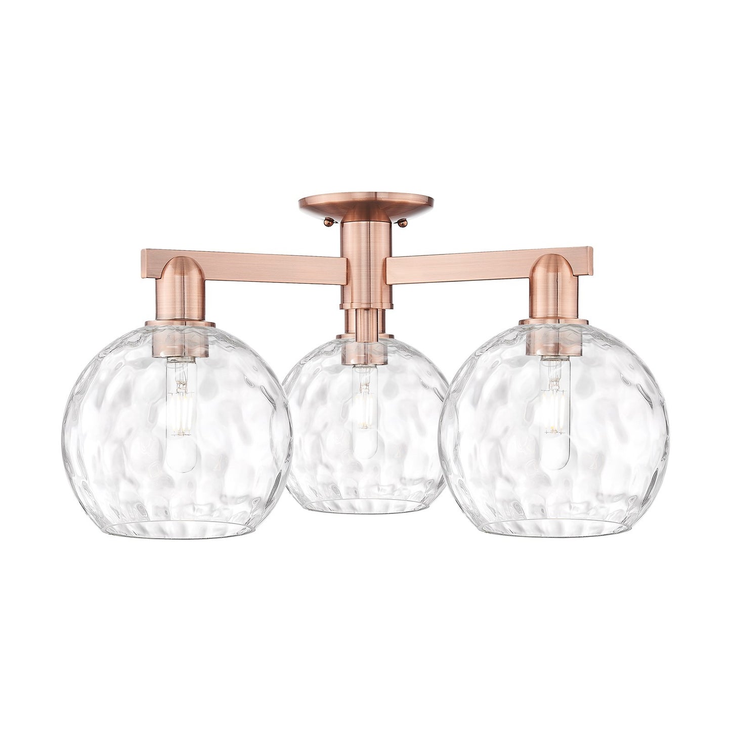 Innovations Athens Water Glass 25.5in 3-Light Semi-Flush Mount | Industrial Antique Copper and Clear Glass | Entryway & Hallway | Model 716-3F-AC-G1215-8