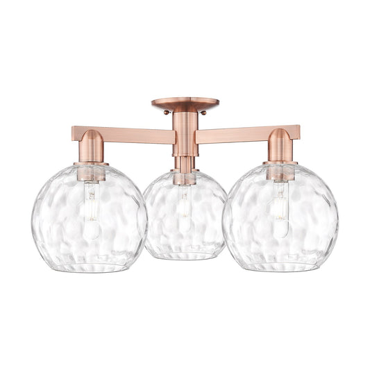 Innovations Athens Water Glass 25.5in 3-Light Semi-Flush Mount | Industrial Antique Copper and Clear Glass | Entryway & Hallway | Model 716-3F-AC-G1215-8