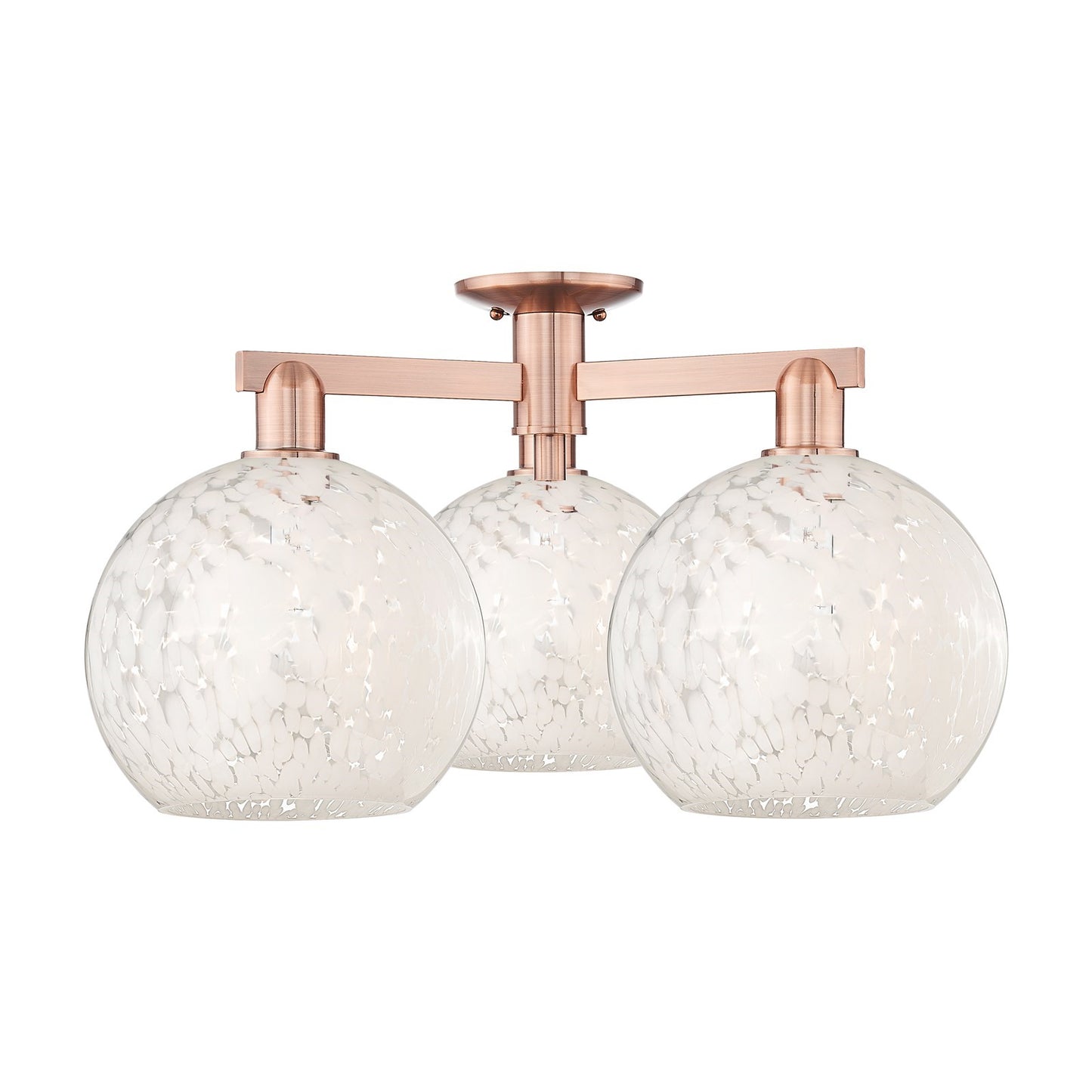 Innovations Lighting White Mouchette 28in 3-Light Semi-Flush Mount | Industrial Antique Copper Steel and White Mouchette | Model 716-3F-AC-G1216-10WM