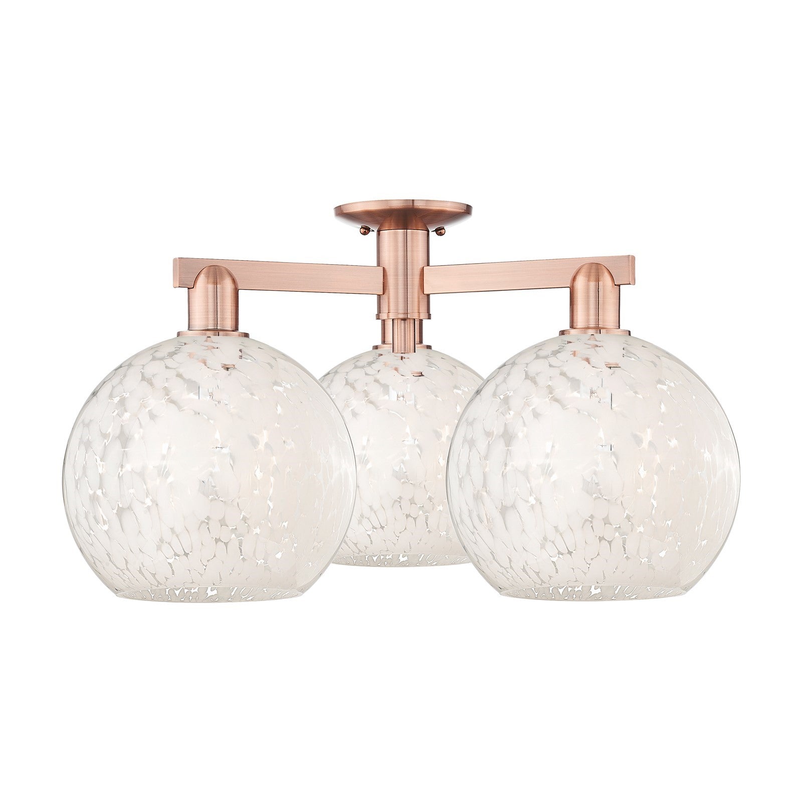 Innovations Lighting White Mouchette 28in 3-Light Semi-Flush Mount | Industrial Antique Copper Steel and White Mouchette | Model 716-3F-AC-G1216-10WM