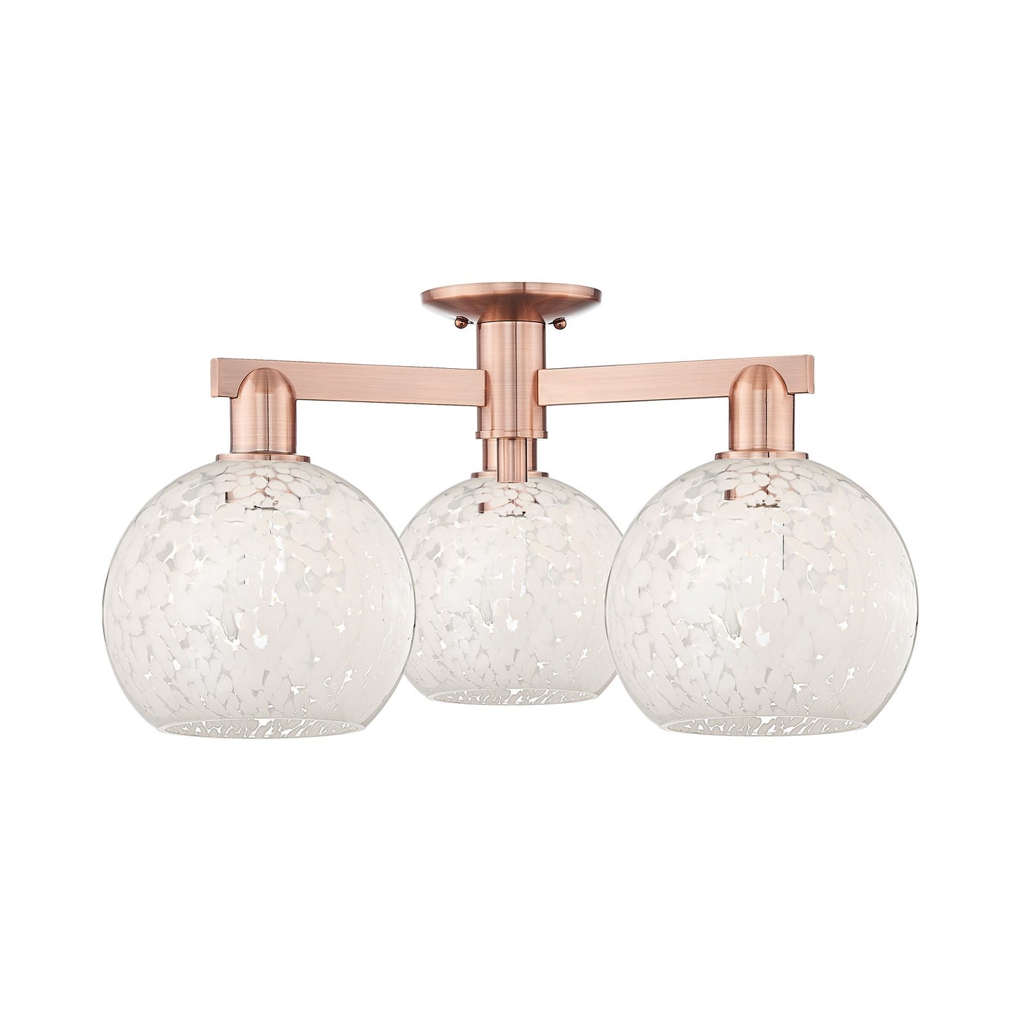 Innovations Lighting White Mouchette 26in 3-Light Semi-Flush Mount | Industrial Antique Copper Steel and White Mouchette Glass | Model 716-3F-AC-G1216-8WM