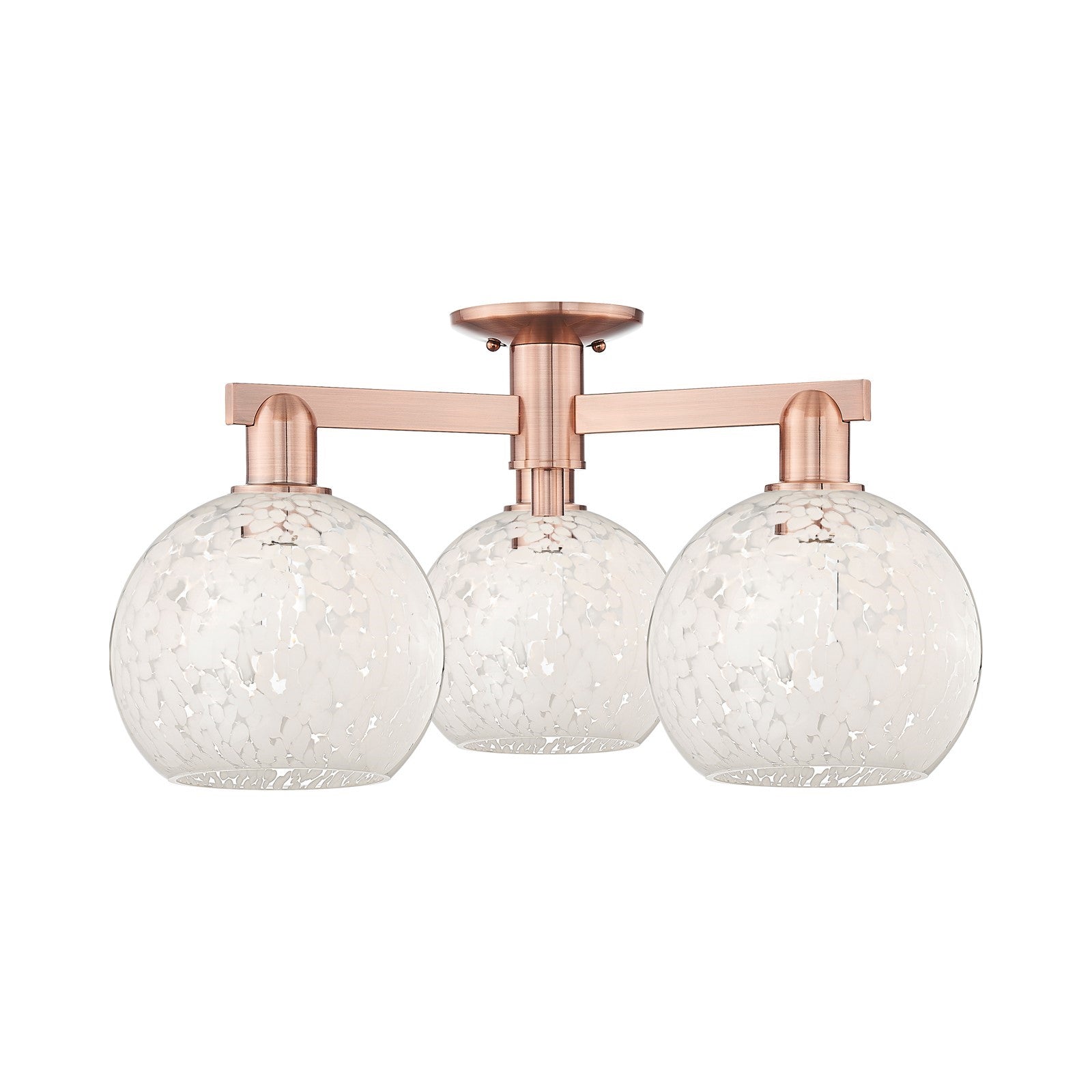 Innovations Lighting White Mouchette 26in 3-Light Semi-Flush Mount | Industrial Antique Copper Steel and White Mouchette Glass | Model 716-3F-AC-G1216-8WM