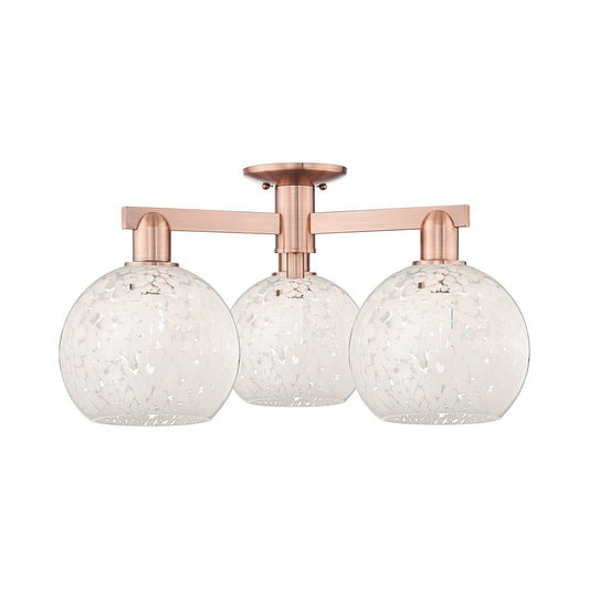 Innovations Lighting White Mouchette 26in 3-Light Semi-Flush Mount | Industrial Antique Copper Steel and White Mouchette Glass | Model 716-3F-AC-G1216-8WM
