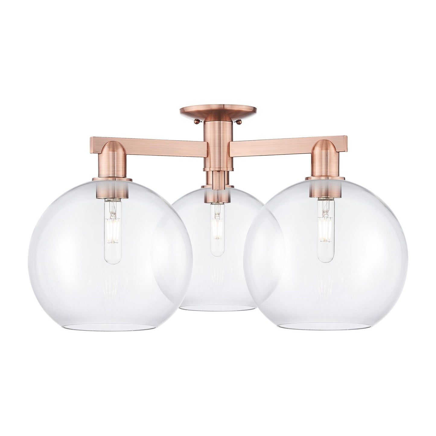 Innovations Athens 28in 3-Light Semi-Flush Mount | Industrial Antique Copper Steel and Clear Glass | Entryway & Hallway | 27.5 x | Model 716-3F-AC-G122-10