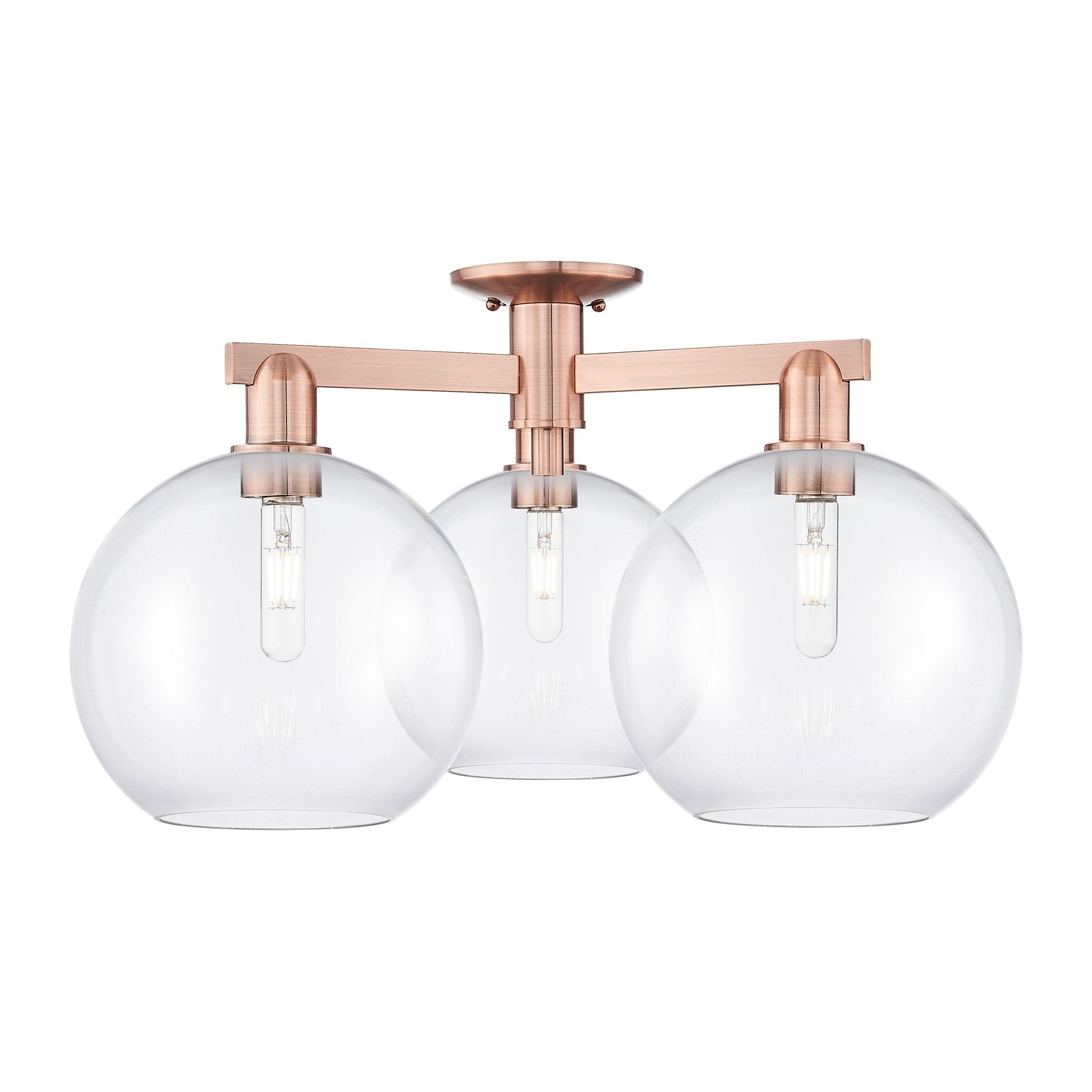 Innovations Athens 28in 3-Light Semi-Flush Mount | Industrial Antique Copper Steel and Clear Glass | Entryway & Hallway | 27.5 x | Model 716-3F-AC-G122-10