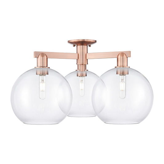 Innovations Athens 28in 3-Light Semi-Flush Mount | Industrial Antique Copper Steel and Clear Glass | Entryway & Hallway | 27.5 x | Model 716-3F-AC-G122-10