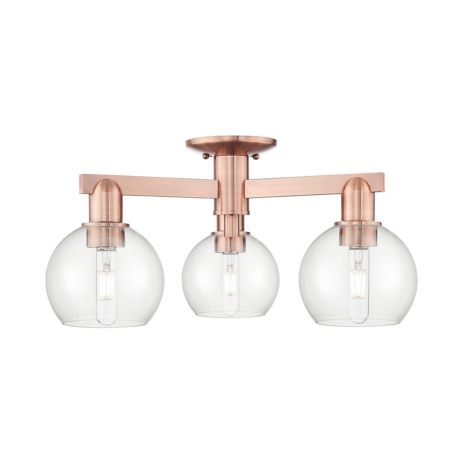 Innovations Athens 23in 3-Light Semi-Flush Mount | Industrial Antique Copper Steel and Clear Glass | Kitchen & Bathroom Damp | Model 716-3F-AC-G122-6